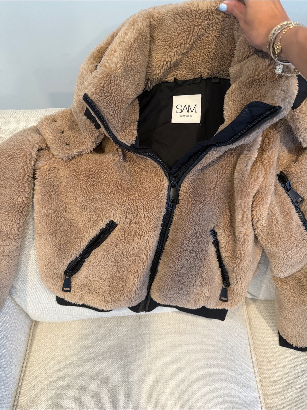 SAM New York Tan Sherpa Jacket with Hood